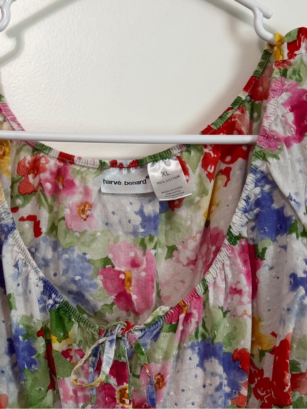 Harvé Benard Swiss Dot Blouse XL Watercolor Print Puff Sleeve Top - Picture 5 of 13